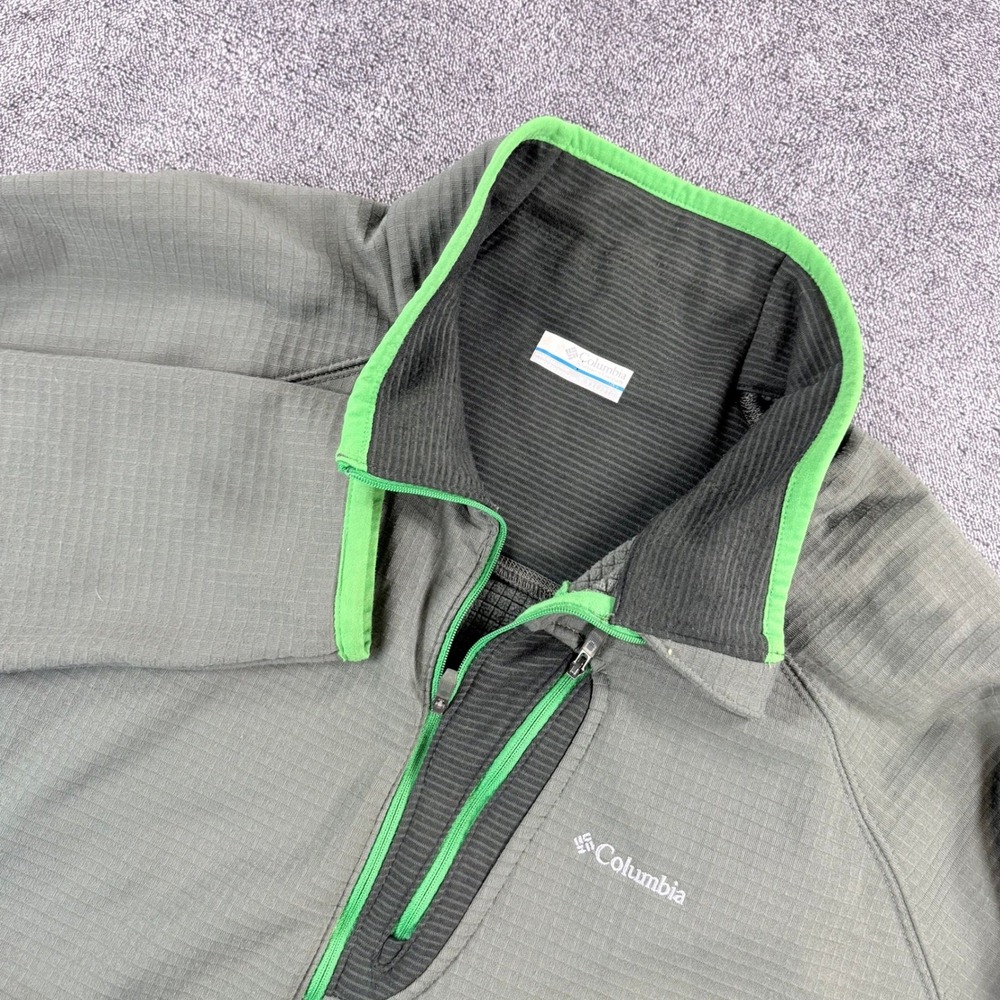 Columbia Omni-Wick Mens XXL Quarter Zip Waffle Grid Fleece Grey Green Pullover